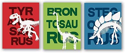 UKART Set of 3 - Colorful Dinosaur Inspirational Quote Art Print, Dinosaur Skeleton with Typography Saying Canvas Wall Art Printing for Baby Boys Bedroom Decoration (No Frame,8"X10")