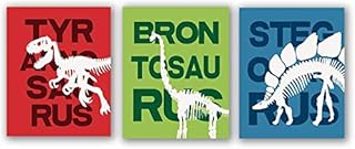 UKART Set of 3 - Colorful Dinosaur Inspirational Quote Art Print, Dinosaur Skeleton with Typography Saying Canvas Wall Art Printing for Baby Boys Bedroom Decoration (No Frame,8"X10")