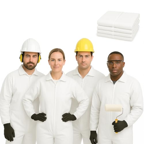 SIMPLY USEFUL PRODUCTS Disposable Coveralls (XL - 4 Pack) Breathable Paint Suit, Poison Ivy Protective Clothing, Crawl Space, Cleaning Suit, Lightweight Coveralls