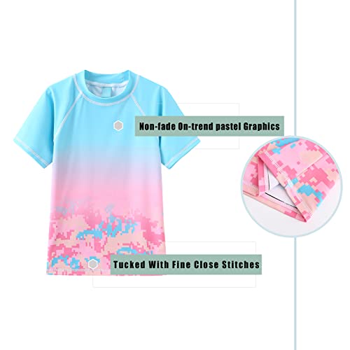 Image of Girls Rash Guard Swimsuits Short Sleeve Swim Shirt for Kids Girls One Piece Bathing Suit Swimwear 7-16 Years