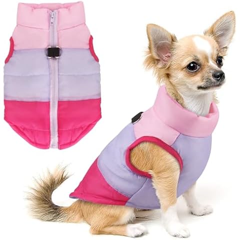 Idepet Pet Dog Cat Coat with Leash Anchor Color Patchwork Padded Puppy Vest Jacket Teddy Chihuahua Costumes Pug Cloth XS S M L (Medium (Pack of 1), Rose Red) Cover
