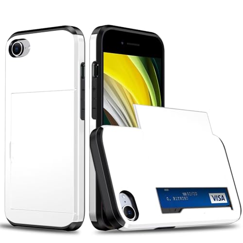 Coque Portefeuille pour iPhone SE 2020/iPhone SE 2022 avec Porte-Cartes, Étui de Protection Téléphone Double Couche Antichoc, Fente Cachée Coulissante,...