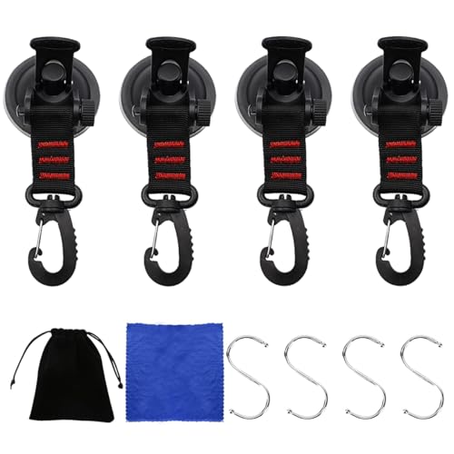 Hazrcvr 4 Piezas Anclaje de Ventosa con Gancho, Gancho Ventosa Coche Camping, Gancho Ventosa Toldo, Ventosas Furgoneta Camper, Ancla de Ventosa, Ventosas Fuertes Amarran cpara Caravana, Auto, Camping