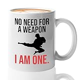 Bubble Hugs Martial Arts Coffee Mug 11 oz, Black Belt Karate Jiu Jitsu Kung Fu Taekwondo Judo Aikido Sensei Lesson Fighting Self Defense, White