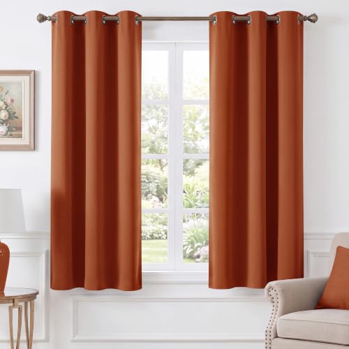 NICETOWN Burnt Orange Blackout Curtain & Drapes 63 inch Long Set of 2 | W40"x L63", For Nursery, For Bathroom, Privacy Protection, Fall Home Decor, Short Kitchen Window