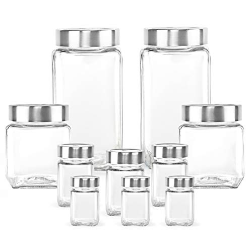 Image of CELLO Qube Fresh Glass Storage Jar for Kitchen Set of 10 Pcs (180 x 3, 300 x 3, 580 x 2, 1000 x 2) Transparent | Leadfree Toughened Glass Kitchen Storage Jars Set For Beans, Whole Grains, Dry Fruits