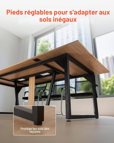VEVOR Table de conférence rectangulaire de 2400 mm pour 10 Personnes, Table de réunion avec Pieds en métal, Grand Bureau de séminaire Moderne pour Bureau, Salle de réunion, Salle de Formation, Marron – vue 7