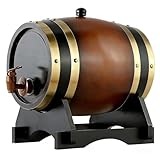 Barril de Vino de Roble Europeo Retro con Soporte y Grifo, Barril de Vino de Madera Vintage para DecoracióN de Bar en Casa(D,3L)