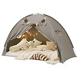 Picture of Twin Bed Tent, Bed Canopy Bunk Bed Tent with Stars Lights & Flags, Breathable Sleeping Tent, Privacy Space Dream Playhouse for Indoor Bedroom Floor, Portable Foldable Play Tent with Storage Bag, Grey