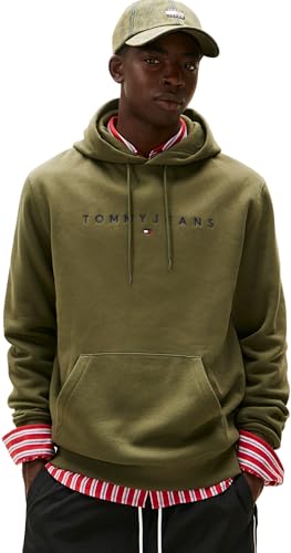 Tommy Jeans Sweat à Capuche TJM REG Linear Logo EXT DM0DM20746 pour Homme, Vert foncé, M, Vert (Vert foncé), M