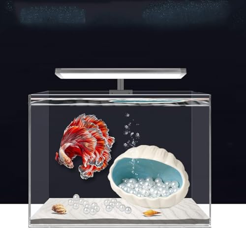 Image of Ceramic Shell Cave with 50 Pearls - Betta Fish & Shrimp Tank Decorative Hideout(Blue + 50PCS Pearl)