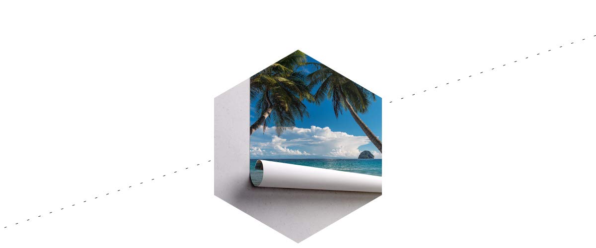 Muralo 124471791 - Carta da parati con palme in vinile, colore: Blu mare soleggiato