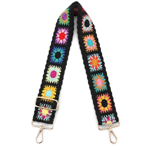 Image of Crochet Flower Purse Strap,Knit Wide Replacement Crossbody for Shoulder Strap Bag Adjustable 2inch Guitar Strap
