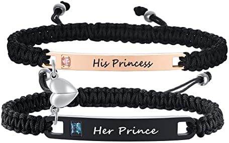 PJ JEWELLERY Magnetic Matching Bracelets for Couples - Personalised Stainless SteelBraided Rope Adjustable Mutual Attraction Couples Bracelets Distance Relationship Bracelet for Him and Her Soulmate