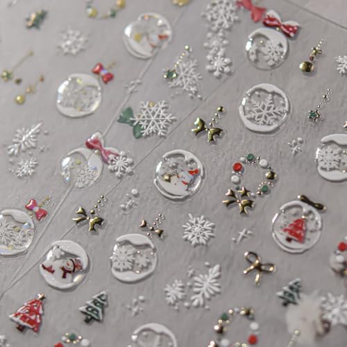 Christmas Nail Art Stickers Decals 5D Embossed Crystal Ball Snowf...