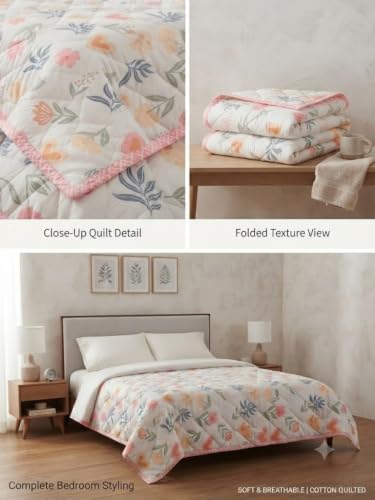 Image of Dohar Single | Double Bed Polycotton Blankets for Summer 90x100inch, 150GSM Ac Comforter and Cooling for Summer Classic Printed Design Quilt Ideal for Gifting (Light Pink, Double)