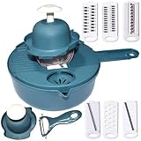 Cortador de verduras Mandoline 14 en 1, Picador Rallador de Cocina con 7 Cuchillas Iintercambiables, Rallador de Verduras Acero Inoxidable con Separador de Huevos, Protección para Las Manos