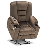 MCombo Power Lift Recliner Chair with Massage and Heat for Elderly People, Cup Holders, USB Ports, Side Pockets, Fabric 7529 (Medium, Brown)