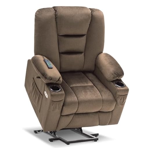 MCombo Electric Power Lift Recliner Chair with Massage and Heat for Elderly, Extended Footrest, Hand Remote Control, Lumbar Pillow, Cup Holders, USB Ports, Fabric 7529 (Medium, Brown)