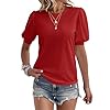 Women’s Summer Short Sleeve Top Crewneck Pleated Puff Sleeve Blouse Loose Casual Shirts