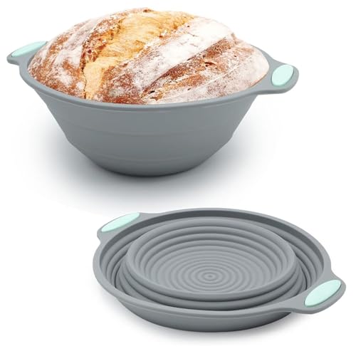 9-Inch Sourdough Proving Basket - Silicone Round Bread Proofing Basket with Handle for Beginners and Professionals in Baking