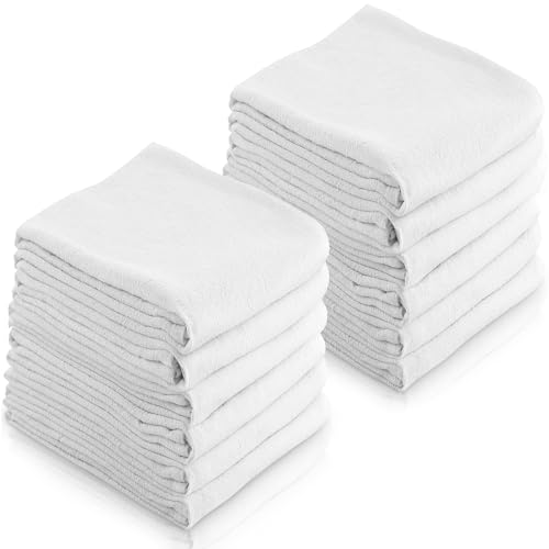 Linteum Textile Classic White Flour Sack Kitchen Dish Towels 100% Cotton, Tea Towels Absorbent and Long Lasting Material 12 Pack - 28x29 in
