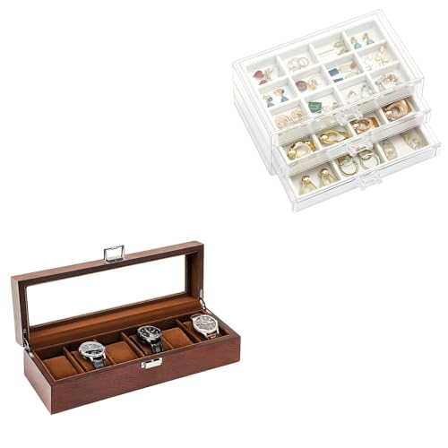 ProCase Jewelry Box Bundle with 6 Slots Wooden Watch Display Case