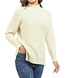 Rayson Jersey Mujer Invierno Grande Pullover Suéter con Cuello Redondo Manga Larga Casual Jersey de Punto con Abertura Lateral(Beige,XL)