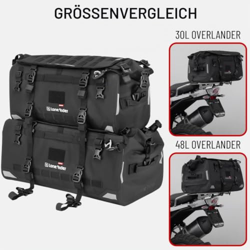 Lone Rider 48L Motorradtasche - wasserdichte, erweiterbare Hecktasche für Motorradreisen mit MOLLE-System, Beavertail Staufach, Rolltop Verschluss und robustem Tourendesign