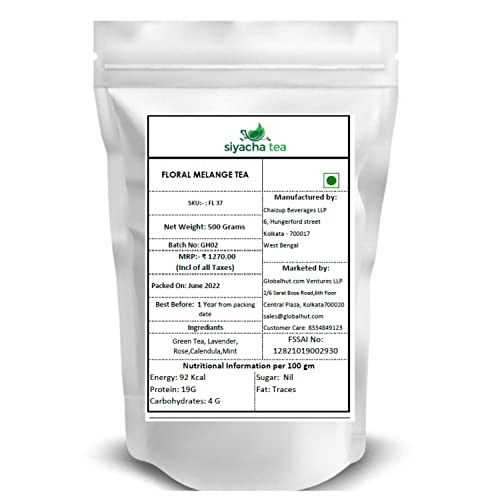 Image of Siyacha Tea Floral Melange Tea , 500 Grams , With Green Tea , Lavender , Rose , Calendula , Mint , Refreshing Sweet Afternoon Beverage , Goodness of Natural Flower Petals , Floral Blend , Makes 250 Cups (approx)