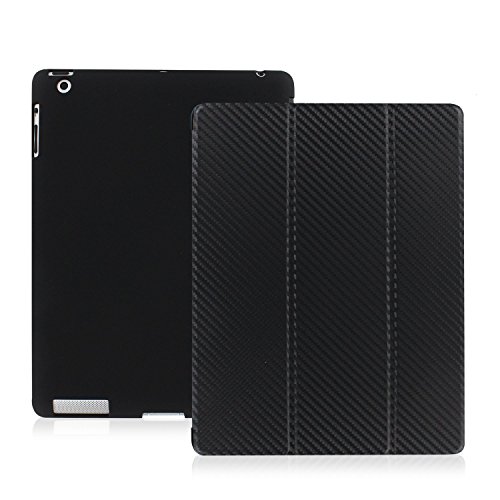 KHOMO - iPad 2 3 and 4 Generation Case - Dual Series - Super Slim Carbon Fiber Cover with Rubberized Back and Smart Auto Wake Sleep Feature for Apple iPad 2, 3rd and 4th