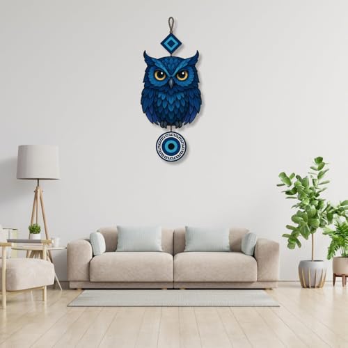 Image of GiftOday Wooden 3D 5 Pieces Owls for Wall Art Panel | Wood Bird Folk Art Wall Hanging Art Decoration Item for Living Room, Bedroom, Drawing Room, Dining Room & Office (Set of 5)
