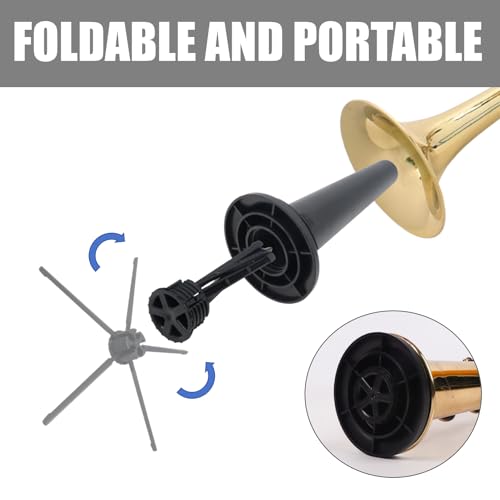 SoundSpire 5-Leg Foldable Trumpet Stand with Trumpet Practice Mute, Portable Metal Holder with Protective Felts (Black Instrument Accessory)