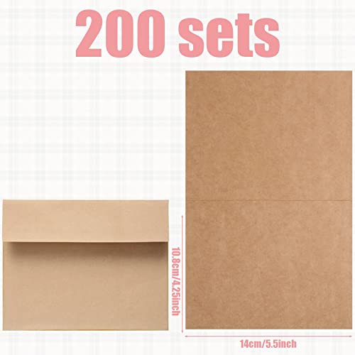 Sabary 200 Sets Blank Kraft Cards And Envelopes Brown Printable Postcards Heavyweight Paper Folded Card Stock For Diy Greeting Card Wedding Birthday Invitations Thank You Cards (4.25 X 5.5 Inch) #TOP1