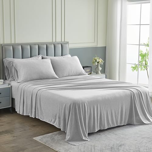 Pure Bedding Bed Sheets - Queen Sheet Set [6-Piece, Heather Light Grey] - Hotel Luxury 1800 Brushed Microfiber - Soft and Breathable - Deep Pocket Fitted Sheet, Flat Sheet, Pillow Cases