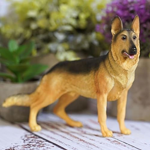 Colore: marrone chiaro Statua in resina a forma di pastore tedesco, decorazione per la casa e il giardino, cucciolo di animale domestico alsaziano