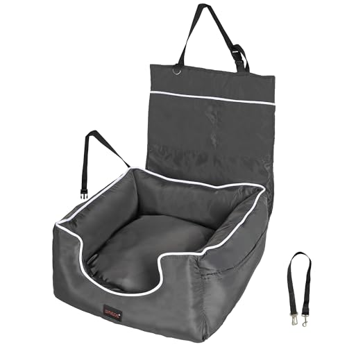 Image of Skylos Dog Car Seat for Small Medium Dogs Puppy,Pet Booster Rear Seat with Storage Pockets Safety Leash, Detachable Washable Waterproof,Suitable for Most Cars Grey