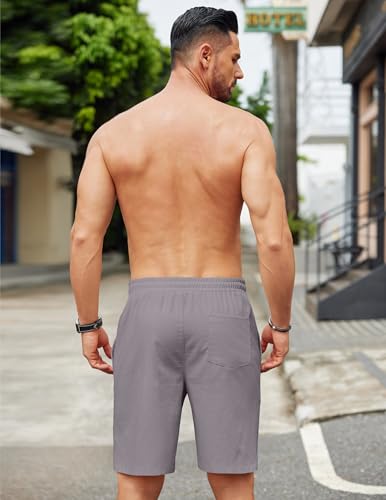 Image of COOFANDY Mens Casual Linen Shorts Elastic Waist Drawstring Loose Fit Summer Beach Vacation Shorts with Pockets