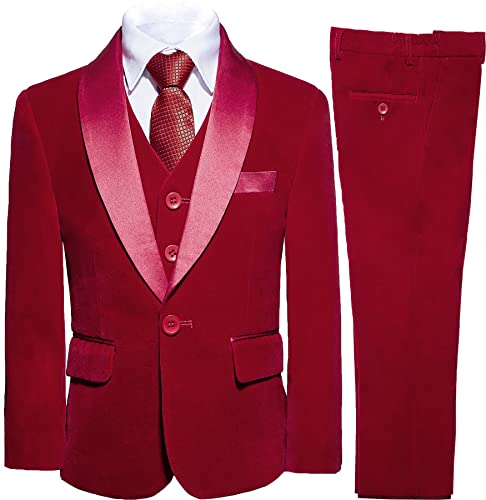 Boys Red Velvet Suits 3Piece Slim Fit Tuxedo Shawl Collar Proms Dinner Suits (2T,Red) #TOP15