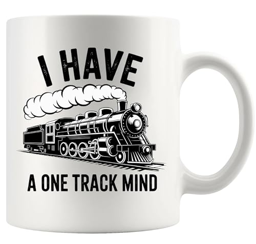 Panvola I Have A One Track Mind Train Lovers Gifts For Women Men Retro Steam Engine Railroad Engineers Train Drivers Novelty Drinkware Ceramic Mug 11 oz White