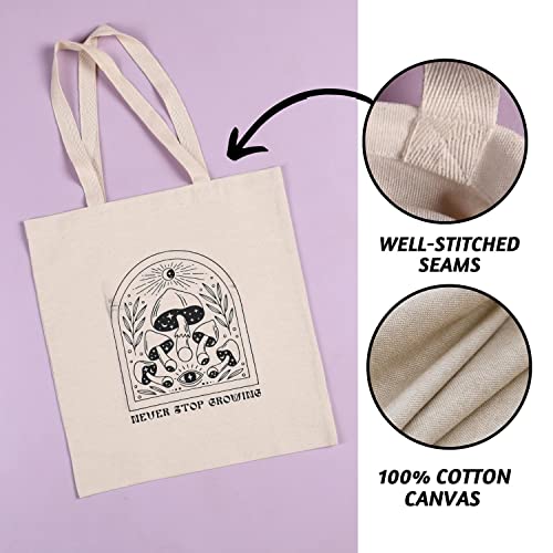 Folkulture Canvas Tote Bag With Zipper For Women | 16" X 15", 100% Cotton Reusable Grocery Bag With Pocket, Tote Bag Aesthetic For Men & Teens | Tote Bags For Work Travel Shopping (Never Stop Growing) #TOP6