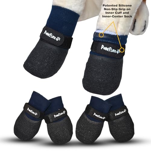 Double Dipped Thick Textured Waterproof Cotton Dog Socks | PawFlex Comfy Pawz Soft Indoor/Outdoor Pet Booties | Non-Slip Silicone Grip at Inner Wrist for No Twisting or Sliding Off| Adjustable Strap