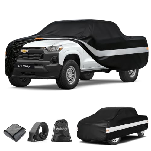 Image of 10 Layers Truck Cover Waterproof All Weather Custom Fit Chevrolet Colorado(2003-2026) Extended /Crew Cab Short Bed, Outdoor Full Exterior Pickup Car Cover Sun Rain Snow Ice Protection. Black