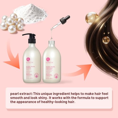 Image of Luseta Glossing Pearl Shampoo and Conditioner Set 2 * 16.9 Fl Oz | Shine Boosting Sulfate Free for Color Treated Hair, Argan Oil Moisturizing Frizz Control Smoothing for Dry Damaged Hair