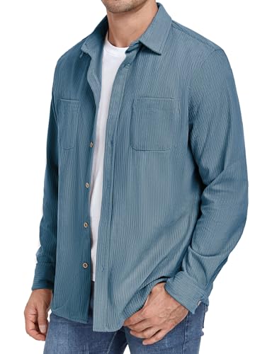 Men's Button Down Corduroy Shirt Jacket Casual Long Sleeve Lightweight Shacket Overshirts Jackets with Pockets3