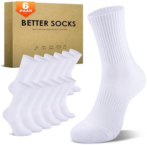 TUUHAW Tennissocken Herren Damen (6/12 Paar) Sportsocken Baumwolle Crew | Laufsocken, Wandersocken, Trekkingsocken, Herrensocken, Damensocken, Frottee Gepolstert, Atmungsaktive, Ko