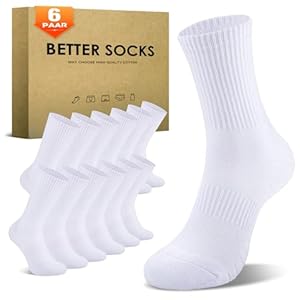 TUUHAW Socken Herren Damen 6 Paar Sportsocken Atmungaktive tennissocken,Weiß 43-46
