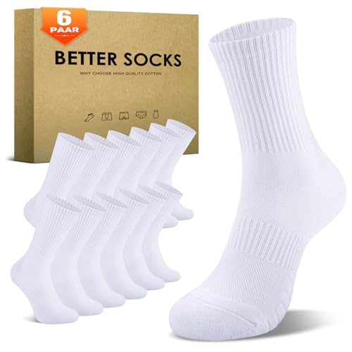 TUUHAW Calze Spugna Uomo Cotone Bianchi (6 Paia) Calze Sportive Uomo Invernali Calzini Running Trekking Palestra Ciclismo Lunghe Calzini Tennis Padel Golf 43-46
