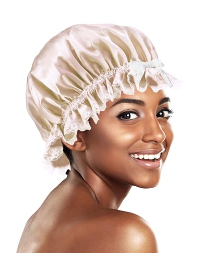 Gorro de seda para dormir, suave gorro de satén para mujer, gorro de noche con banda elástica, protección lisa para el cabello, gorro de dormir (champán)
