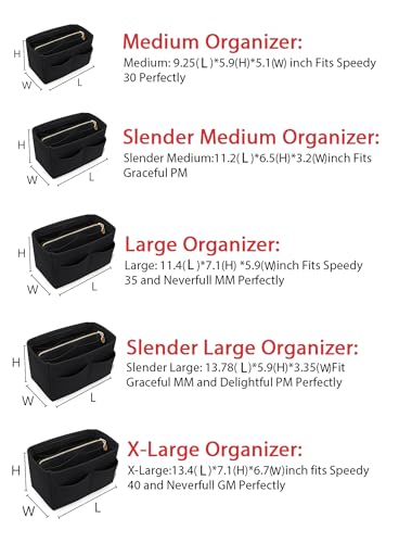 Image of Felt Purse Insert Handbag Organizer Bag in Bag Organizer with zipper Bag Tote Shaper for Speedy Neverfull 8021 Black L2